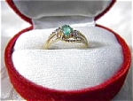 Ring 10K Gold Oval Emerald Diamond Accent 