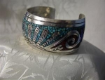 Native American Sterling Silver Coral Turquoise Inlay