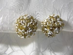 Glass Gold & White  Bead Clip Earrings