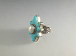 David Troutman Turquoise Pearl Sterling Silver Ring 