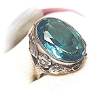 Sterling Silver Signed Blue Green Stone Ring . . . . .