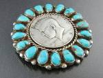 Native American Kennedy Brooch Pin 1963 Turquoise Silve