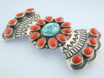 Navajo Brooch Coral Turquoise Sterling Silver A. Cadman