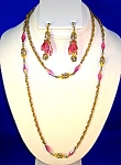 Pink Crystals White Crystals  Rope  Chain & Earrings