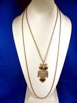 Silver Owl Amber Eyes Necklace 2 Strand
