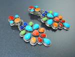 Navajo Turquoise Coral Gaspeite Sterling Silver Clips R