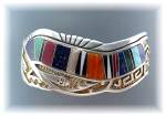 CALVIN BEGAY Sterling Silver Turquoise Coral Inlay Cuff