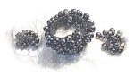 Grey Pearl Necklace Bracelet & Clip Earrings
