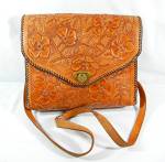 Bag Tan Hand Tooled  Leather Vintage Mexican JOAN