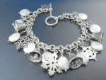 Sterling Silver Bells Snowflake Pearls Charm Bracelet 