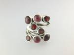 Ring Sterling Silver Faceted and Cabochon Garnets 