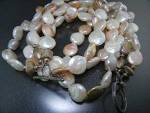 Freshwater Coin Pearls Silver Beads 3 Strand Necklace