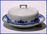 Flow Blue: THE OLYMPIC (IDRIS) covered butter dish