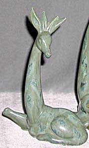Vintage Green Pottery Giraffe Figurine