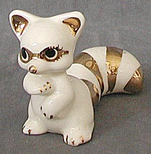 Vintage White And Gold Raccoon Figurine