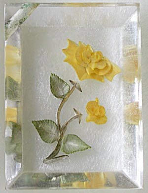Vintage Lucite Reverse-carved Yellow Rose Pendant