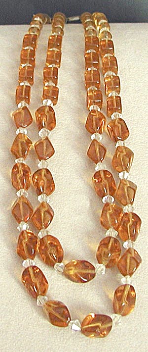 Vintage Amber Glass And Crystal Necklace