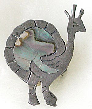 Vintage Sterling And Abalone Rhea Pin
