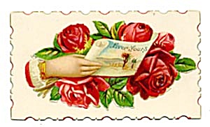 Vintage Calling Card Lady's Hand Holding Rolled Paper