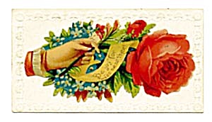 Vintage Calling Card Lady's Hand Holding Yellow Banner