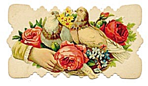 Vintage Calling Card Lady's Hand, 2 Pigeons