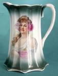 Antique Lemonade / Cider Pitcher with Lovely Woman