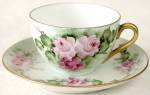 Hand Painted & Signed Climbing Pink Rose Cup & Saucer