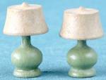 Strombecker  Wooden Green Table Lamps Set of 2