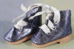Vintage Black Alligator Pattern Lace Up Doll Shoes