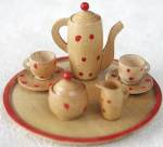 Vintage German Miniature Carved Wood Tea Set