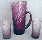 Vintage Purple Crinkle Glass Pitcher & 2 Tumblers