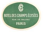 Vintage Luggage Label: Hotel Des Champs-Elysees Paris
