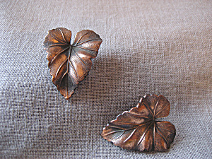 Copper Leaf Clip On Earrings