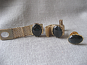 Onyx Cuff Links And Tie Tac