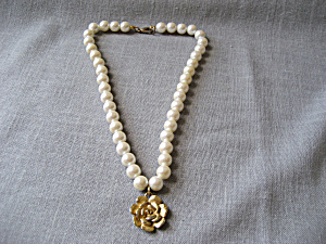Pearl And Gold Flower Necklace By Xega