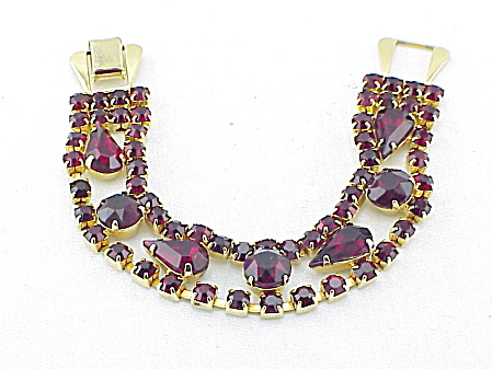 Vintage Wide Deep Ruby Red Rhinestone Bracelet