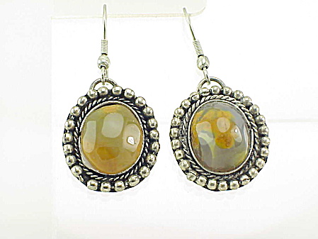 Dangling Sterling Silver And Agate Pierced Earrings