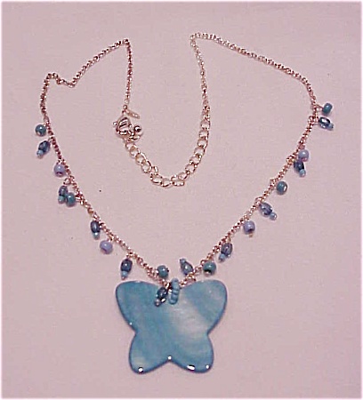 Avon Blue Mother Of Pearl Butterly Choker Necklace
