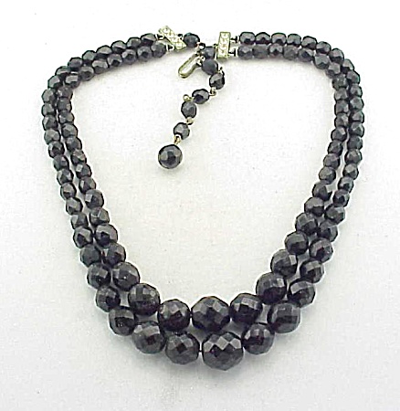 Vintage Laguna Black Faceted Glass Bead Choker Necklace