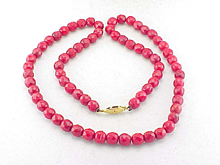 Vintage Red Faceted Glass Bead Necklace