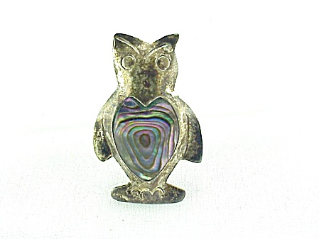 Taxco Mexican Sterling Silver And Abalone Owl Brooch Signed Rbd