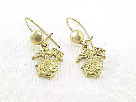 Vintage Dangling Marine Corps Emblem Pierced Earrings