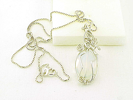 Sterling Silver Necklace With Wire Wrapped Moonstone Pendant
