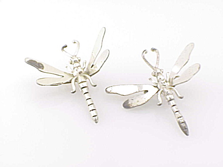 2 Vintage Unique Sterling Silver Dragonfly Spring Brooch Clips