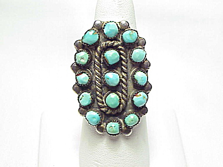 Native American Zuni Petit Point Turquoise Sterling Silver Ring