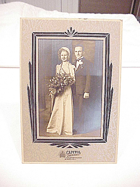 Vintage Wedding Couple Photo Art Deco Style Holder Newark, New Jersey