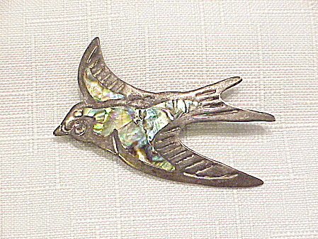 Vintage Taxco Mexican Sterling Silver Abalone Bird Brooch Eagle 3 Mark