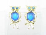 VINTAGE PAIR OF OWL BLUE GLASS BELLY SCATTER PINS OR BROOCHES