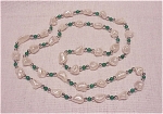 LONG BAROQUE PEARL, JADE AND SILVER BEAD NECKLACE
