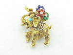 VINTAGE LUCKY ELEPHANT BROOCH WITH RHINESTONES AND FLOWERS